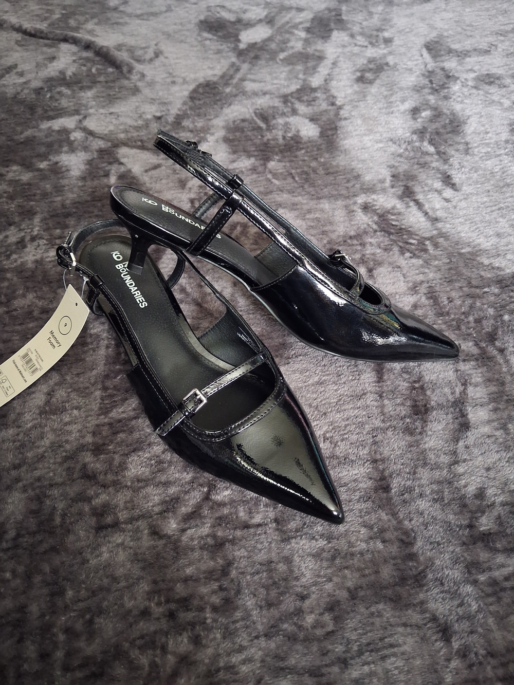 No Boundaries Black Patent Pointed Slingback Heels